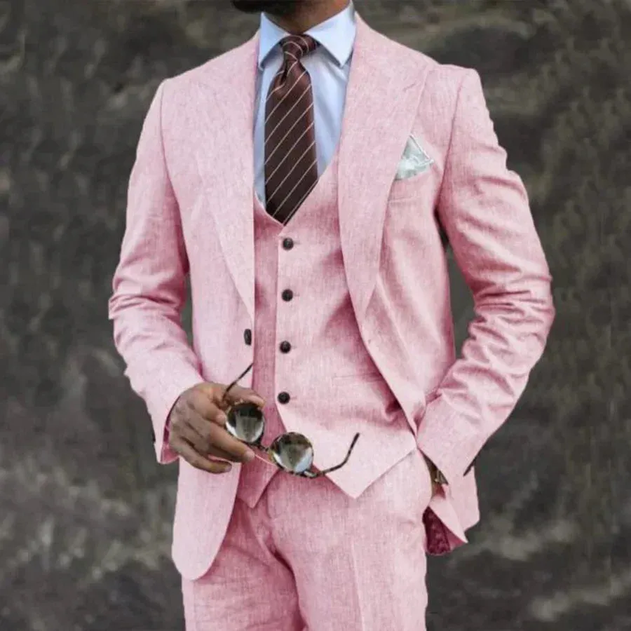 European And American Pink Business Casual Suit Three-piece Suit Men