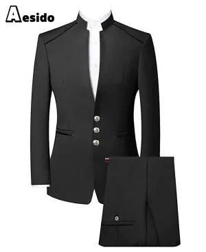 Fashion Stand Collar Men's 2 Piece Suit/China Costume (Blazer   Pants)