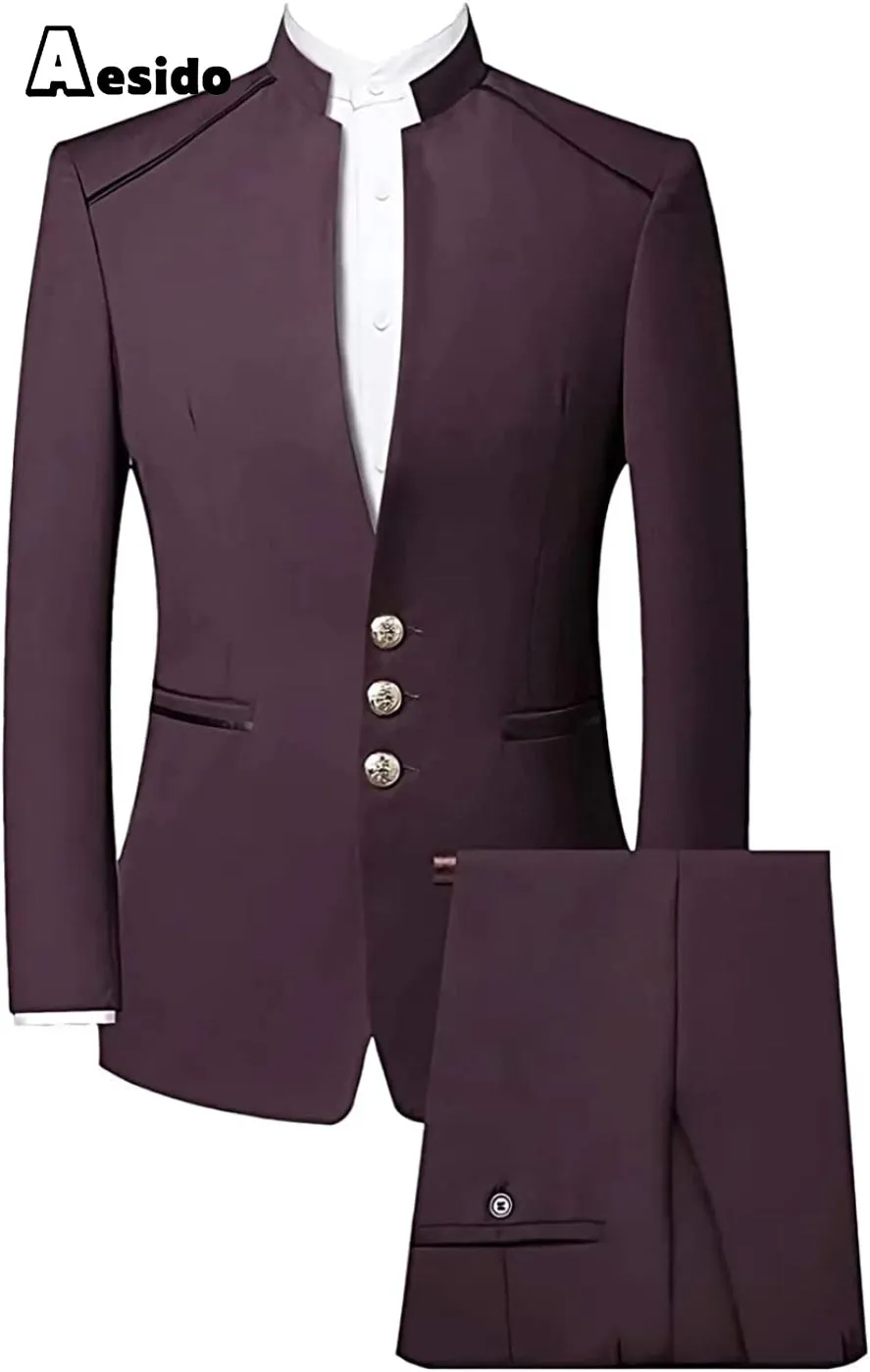 Fashion Stand Collar Men's 2 Piece Suit/China Costume (Blazer   Pants)