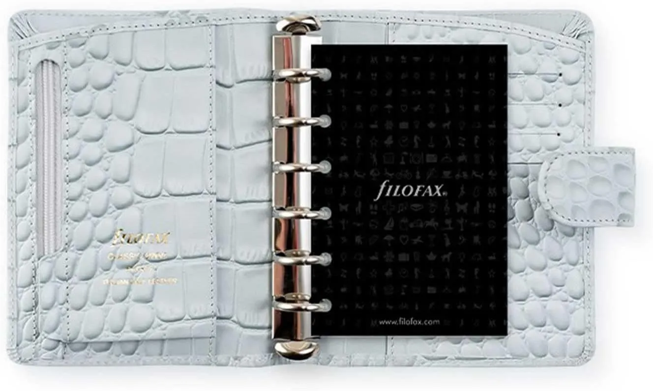 Filofax Classic Croc Print Pocket Silver Mist Leather Organizer Agenda 2024