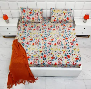 Fitted Bed Sheet-Orange Lilly