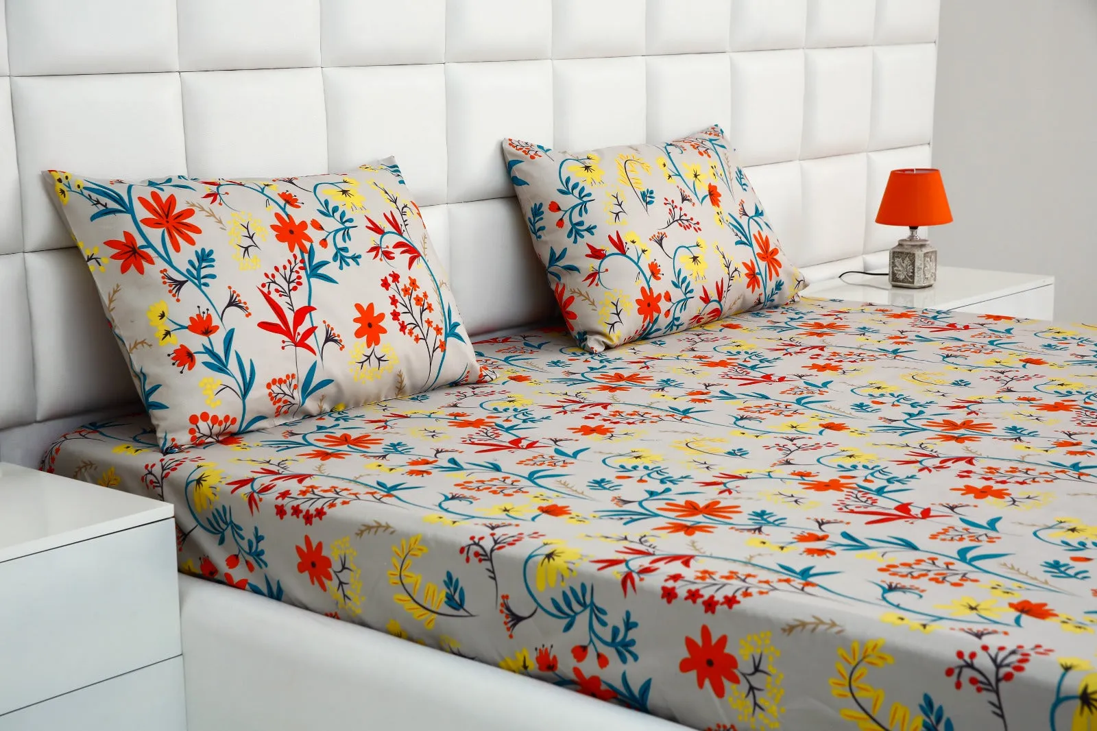 Fitted Bed Sheet-Orange Lilly