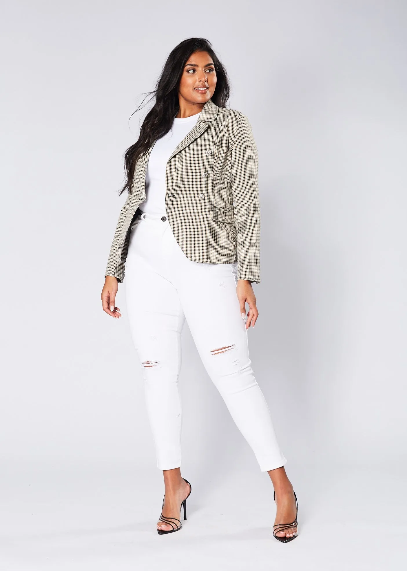 Fitted Blazer - Sandstone Check