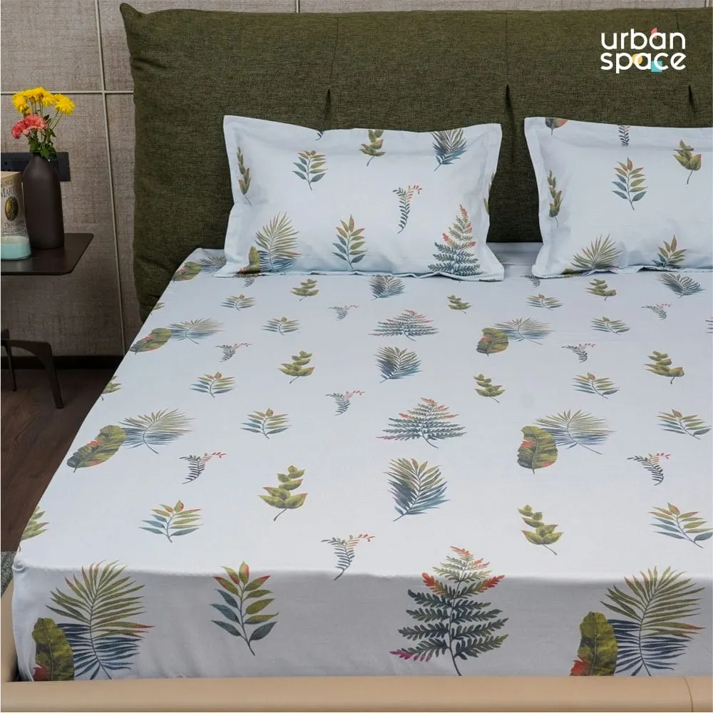 Fitted King Size Cotton Bedsheet - Fall Leaves - Blue