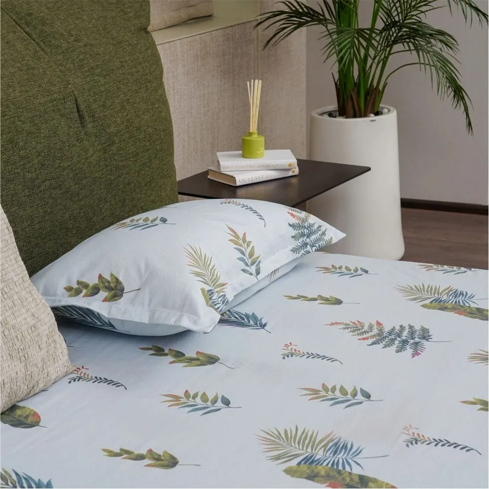 Fitted King Size Cotton Bedsheet - Fall Leaves - Blue