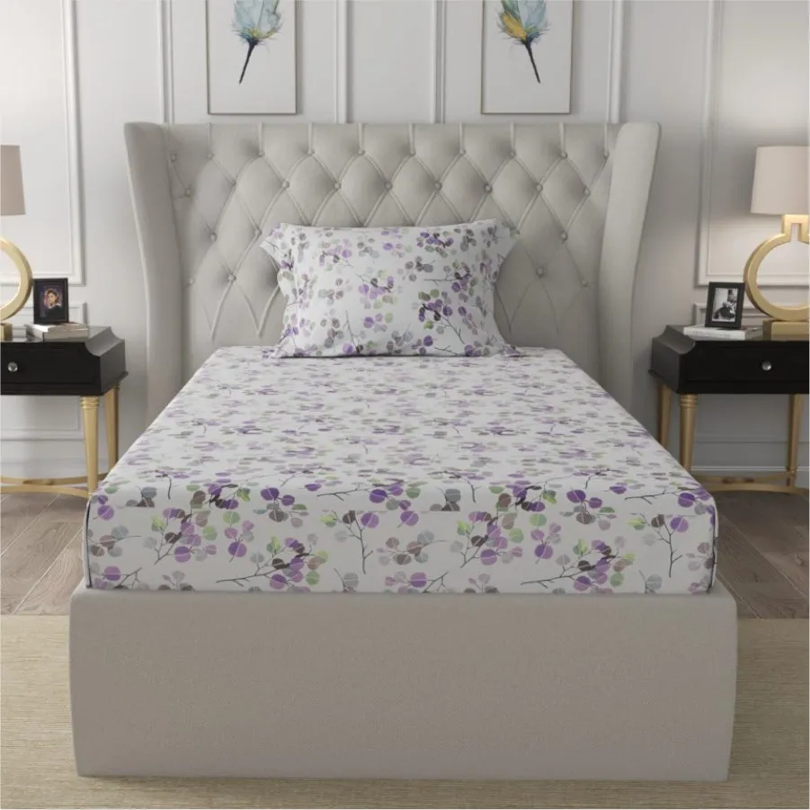 Fitted King Size Cotton Bedsheet - Fall Trees Purple