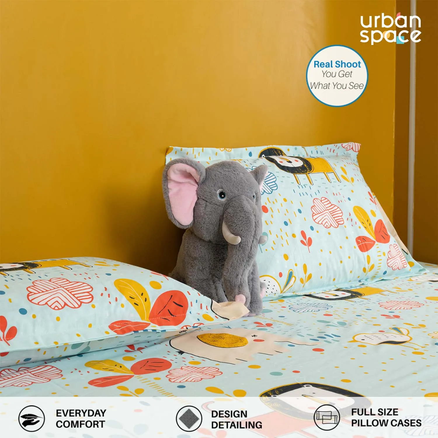 Fitted King Size Cotton Bedsheet - Lion King Sky Blue