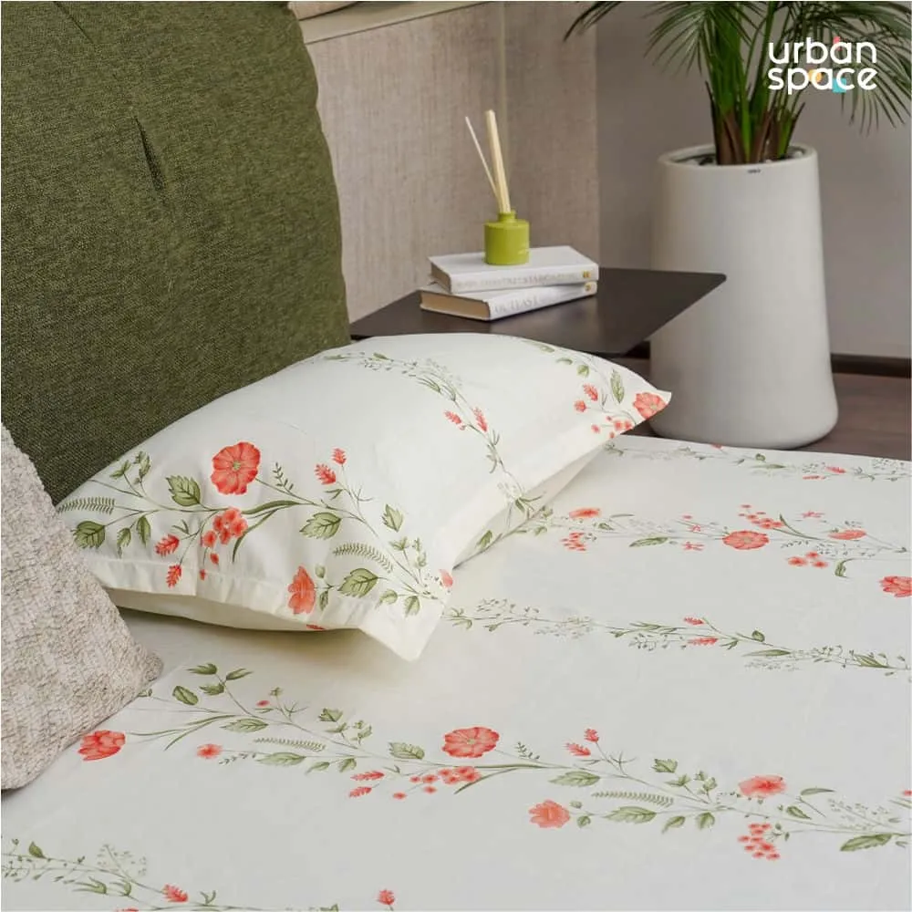 Fitted King Size Cotton Bedsheet - Veil Bloom- Peach