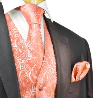 Formal Burnt Orange Paisley Tuxedo Vest Set