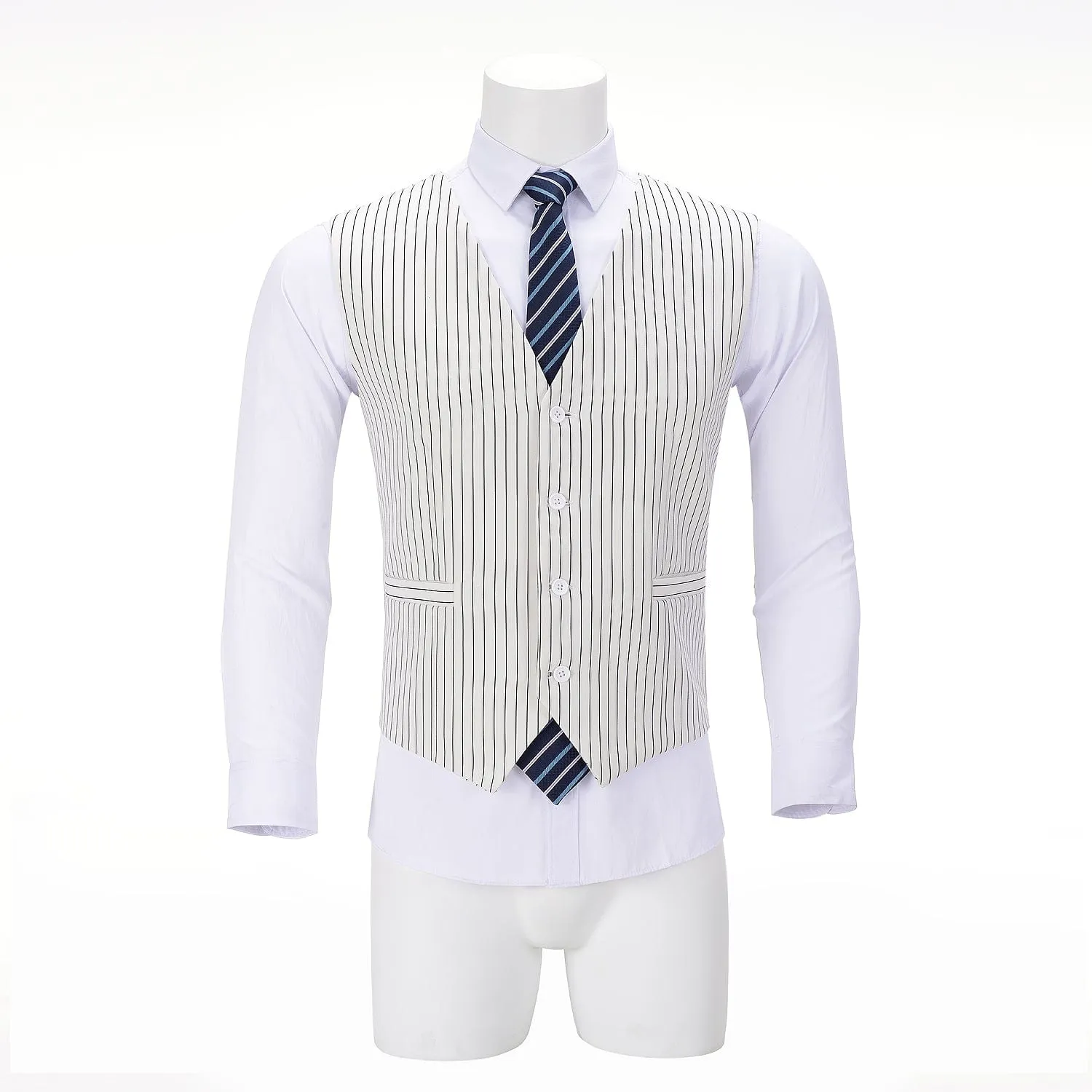 Formal Fashion Men's V Neck Striped Flat Waistcoat