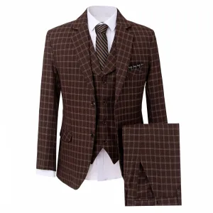 Formal Men's Vintage 3 Pieces Tweed Plaid Notch Lapel Suit Men for Wedding Or Party(Blazer vest Pants)