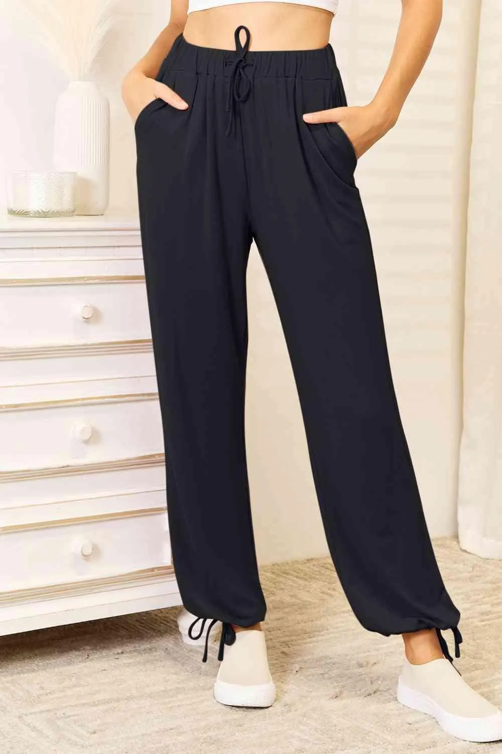 Full Size Soft Rayon Drawstring Pants with Pockets