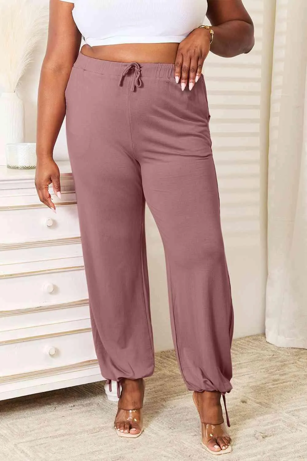 Full Size Soft Rayon Drawstring Pants with Pockets