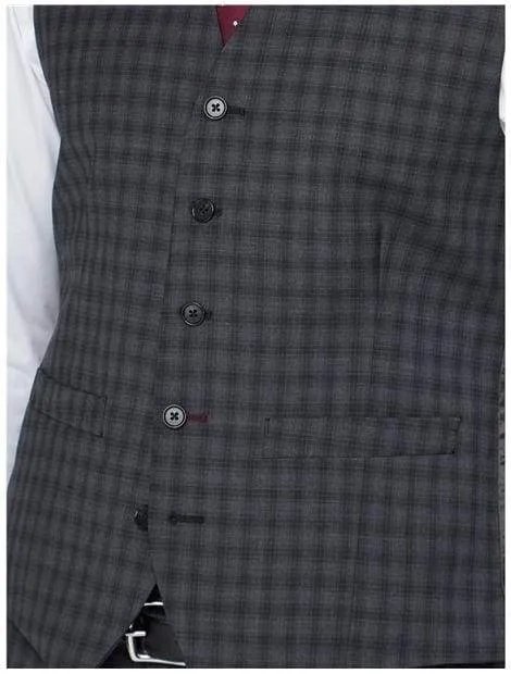 Gibson Grey Mini Check Suit Waistcoat