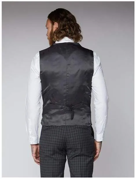 Gibson Grey Mini Check Suit Waistcoat