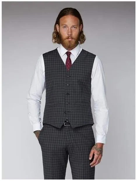 Gibson Grey Mini Check Suit Waistcoat