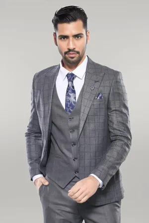 Grey Vested Checked Suit - Wessi