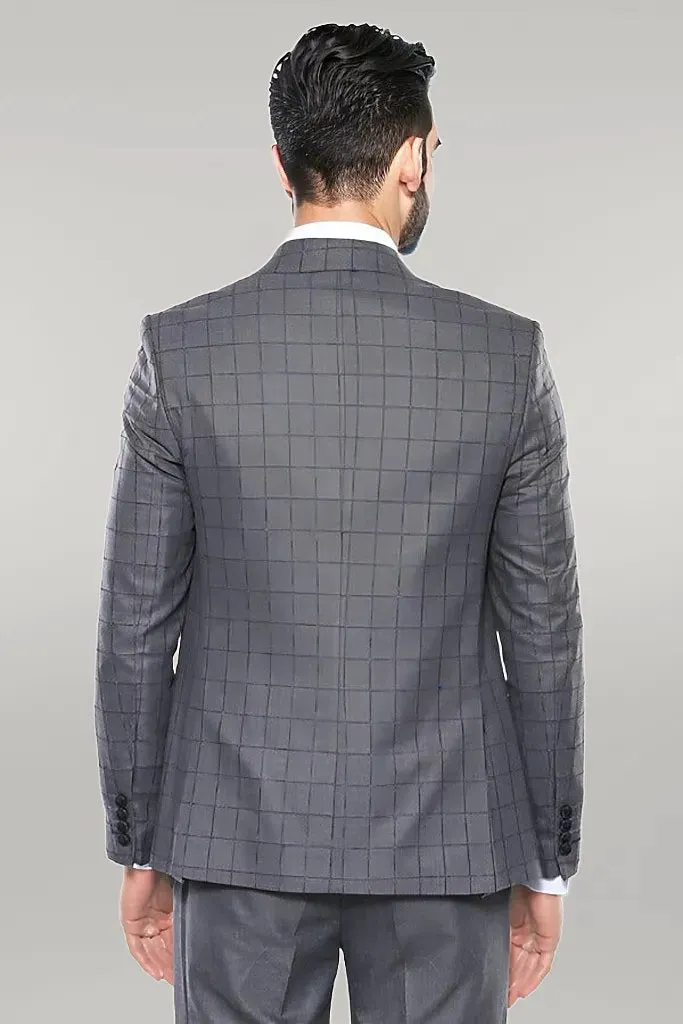 Grey Vested Checked Suit - Wessi