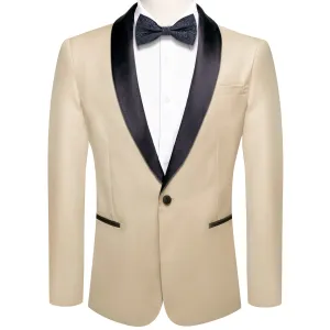 Hi-Tie Black Shawl Collar Champagne Solid Blazer Bowtie Suit Set