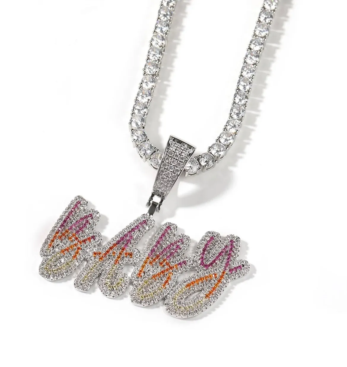 Icy Gradient Ombre Custom Name Plate Diamond Necklace