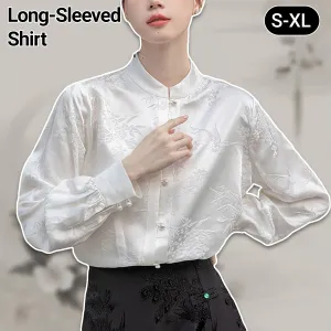 Ivory Floral Long-Sleeved Chinese Style Shirt