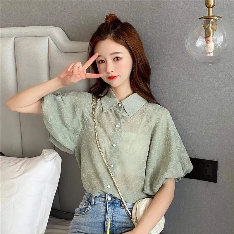 Kawaii Single-breasted Puff Sleeved Shirt