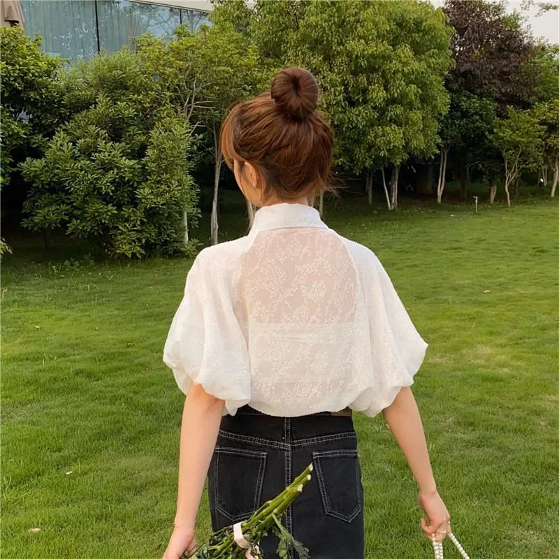 Kawaii Single-breasted Puff Sleeved Shirt