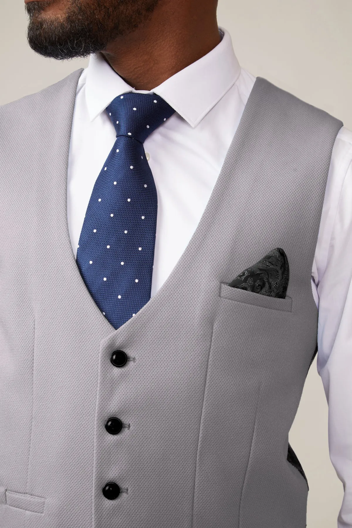 KELVIN - Silver Single Breasted Waistcoat