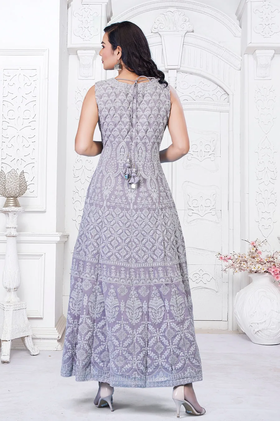 Lavendar Gown with Churidar and Dupatta