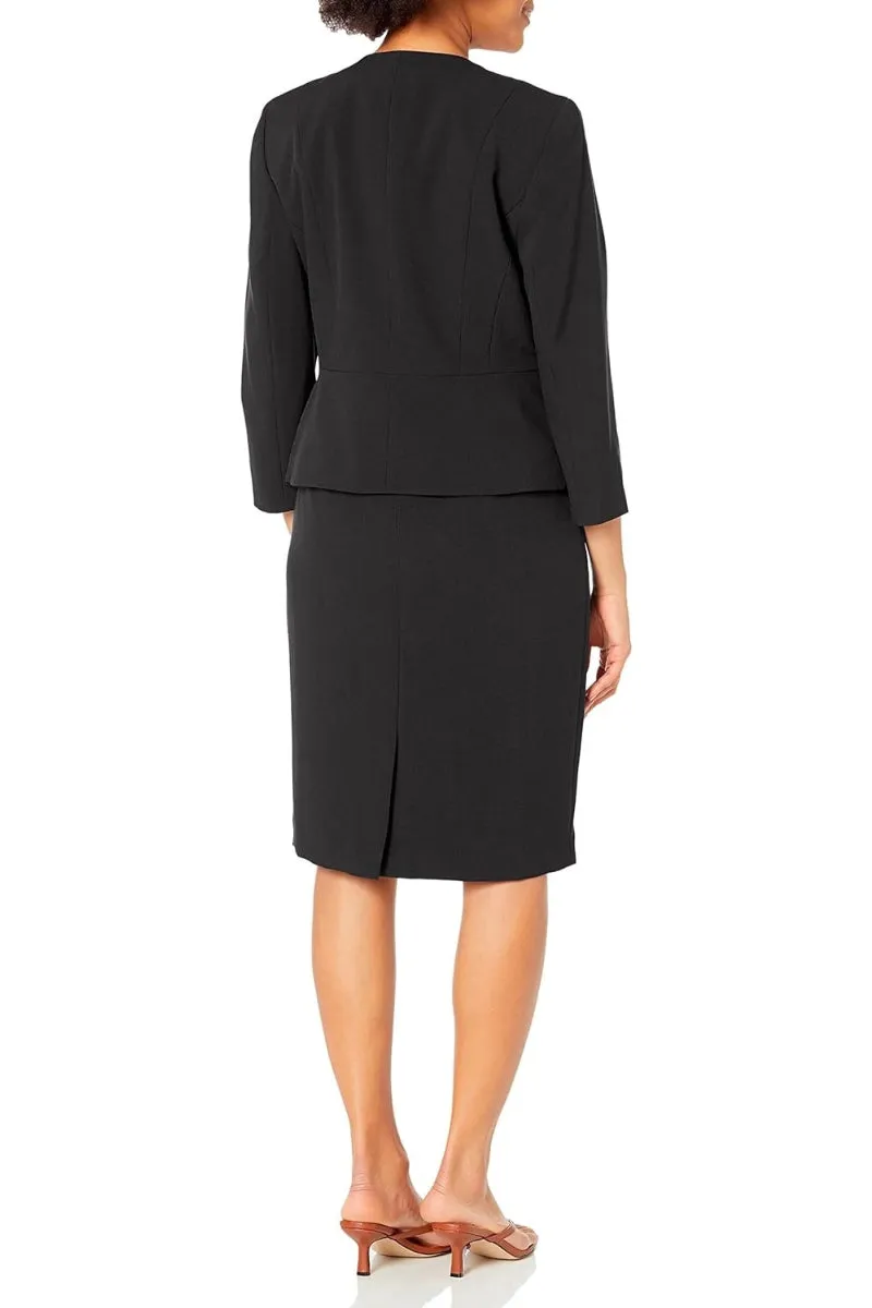 Le Suit Houndstooth Jewel Neck Jacket & Skirt ( Plus Size )