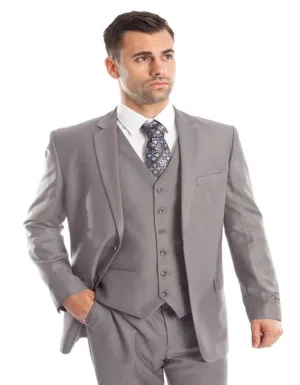 Light Grey Suit - Silver Gray Suit For Wedding - Men's Vested Two Button Solid Color Light Grey Business Suit