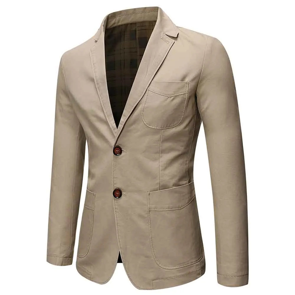 Light Khaki Two-Button Solid Color Jacket