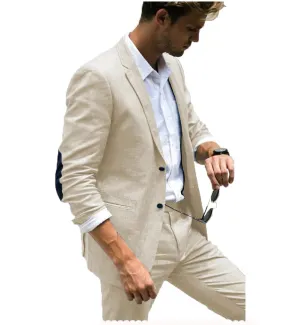 Linen Suits for Men Wedding 2 Piece Slim Fit Casual Summer Grooms (Blazer Pants)