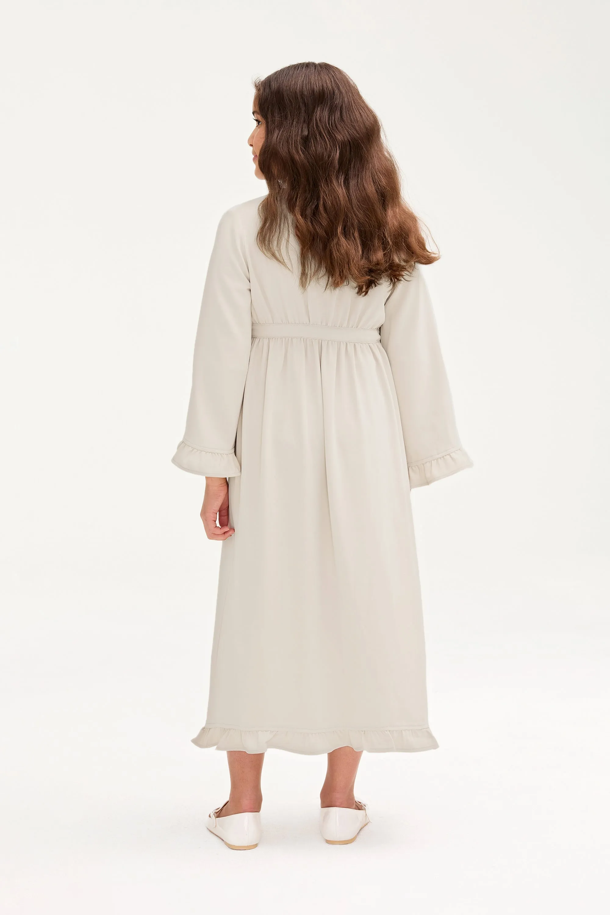 Mariam Ruffle Abaya - Stone (Girls)