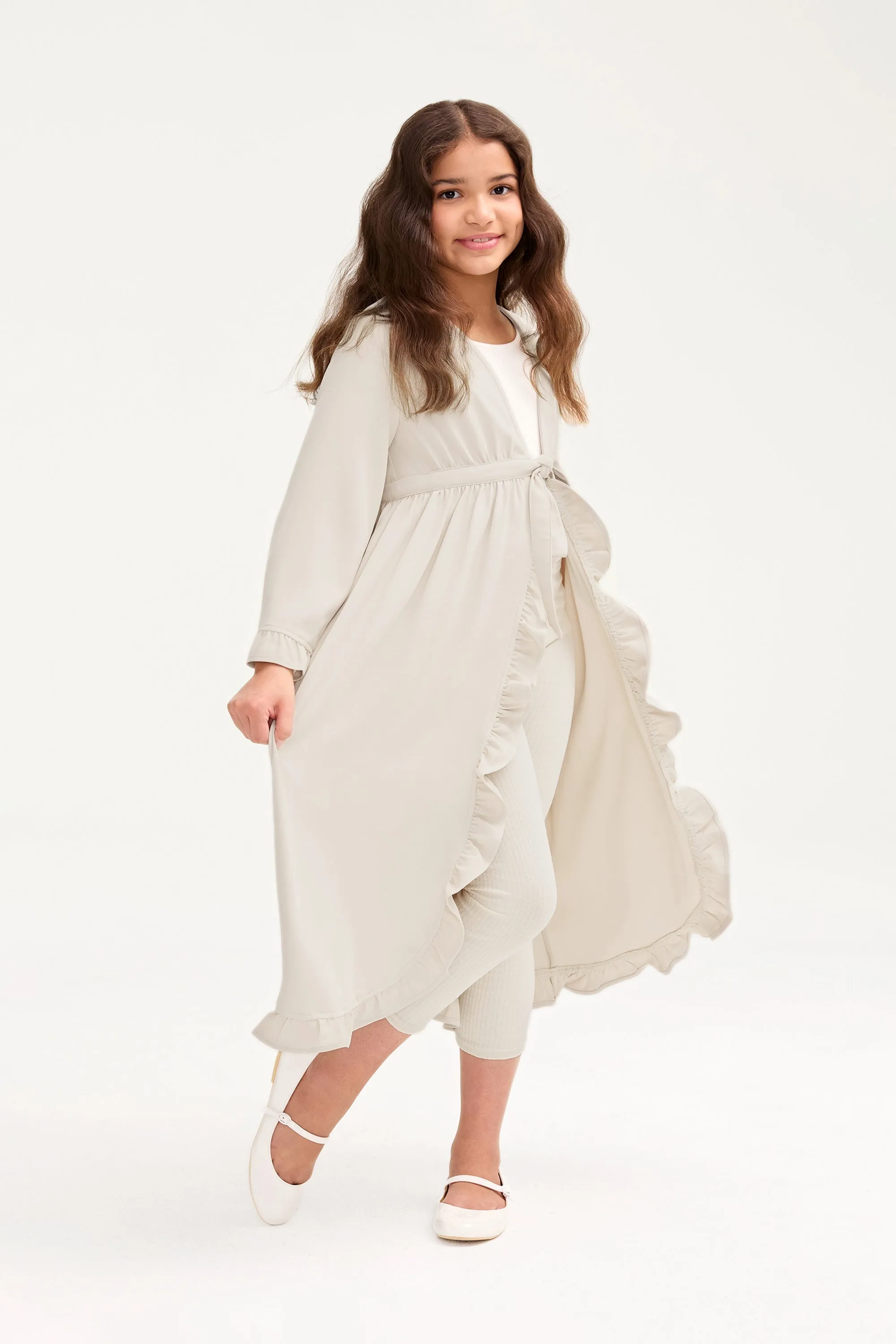 Mariam Ruffle Abaya - Stone (Girls)