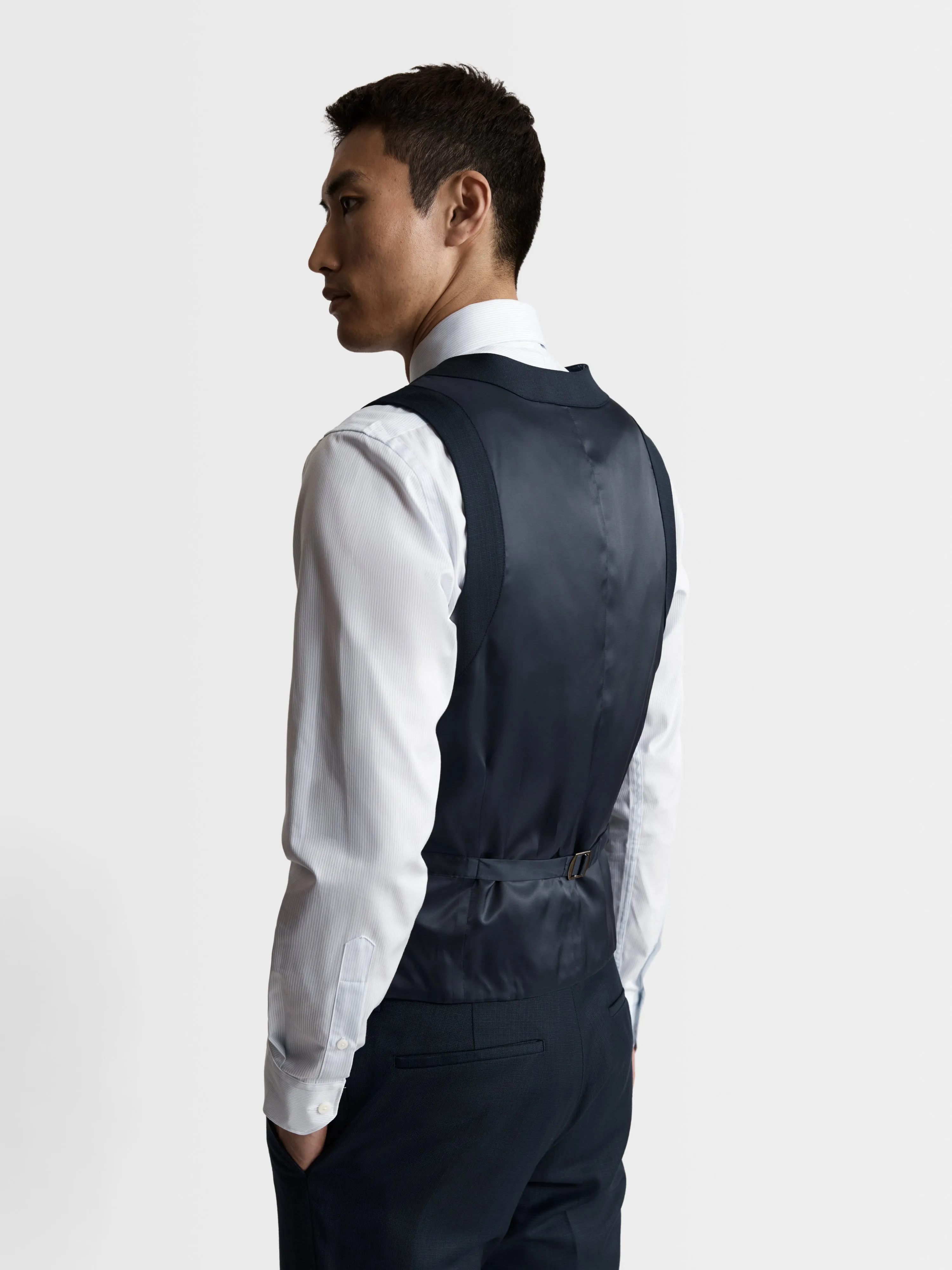 Maxwell Italian Luxury Slim Navy Textured Waistcoat