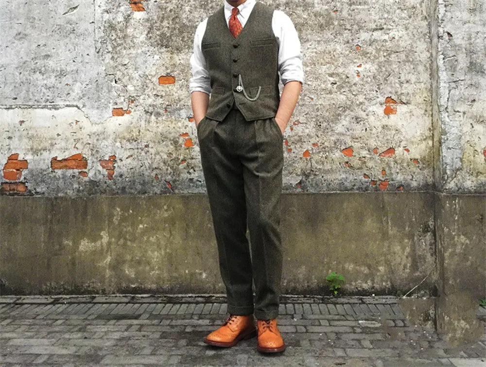 Men's 1920s Herringbone Tweed Pants