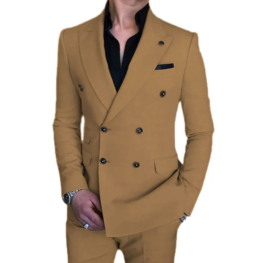 Mens 2 Piece Suit Slim Fit Double Breasted Blazer and Pants Solid Color Prom Tuxedo