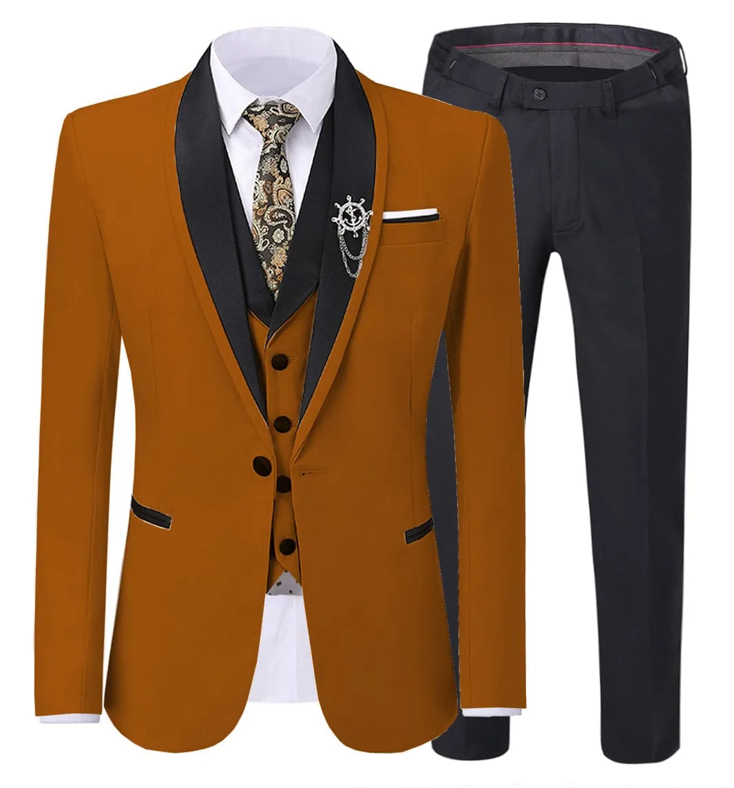 Men's 3 Pieces Classic Flat Shawl Lapel Tuxedos For Wedding  (Blazer vest Pants)