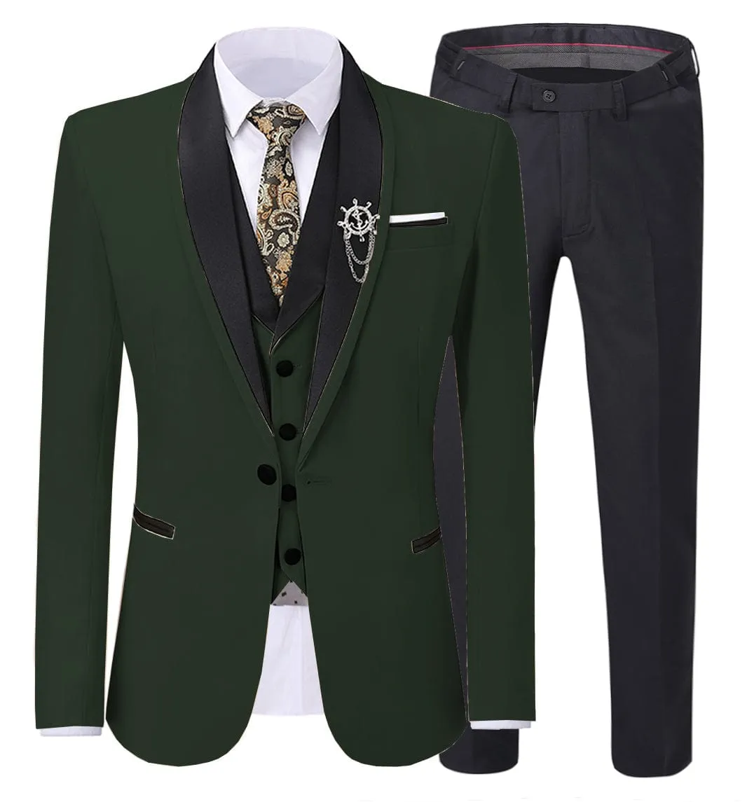 Men's 3 Pieces Classic Flat Shawl Lapel Tuxedos For Wedding  (Blazer vest Pants)