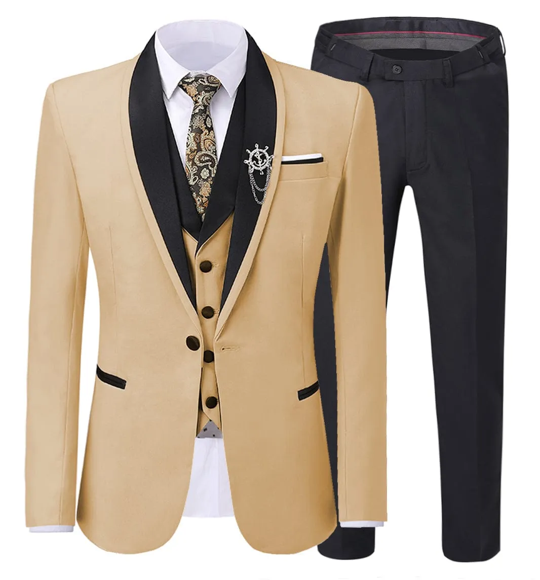 Men's 3 Pieces Classic Flat Shawl Lapel Tuxedos For Wedding  (Blazer vest Pants)