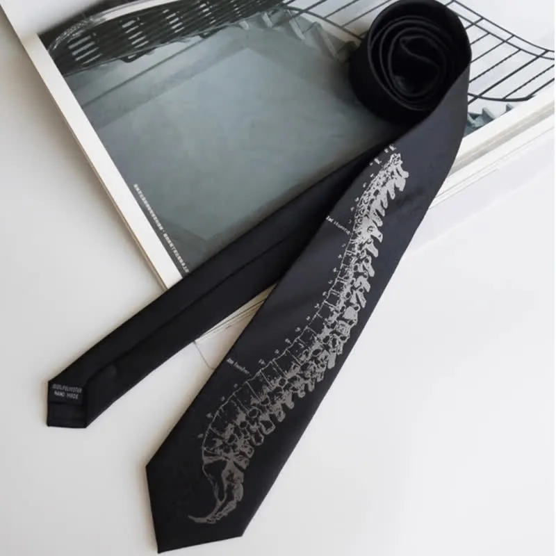 Men's Black Skull Spine Embroidered Necktie