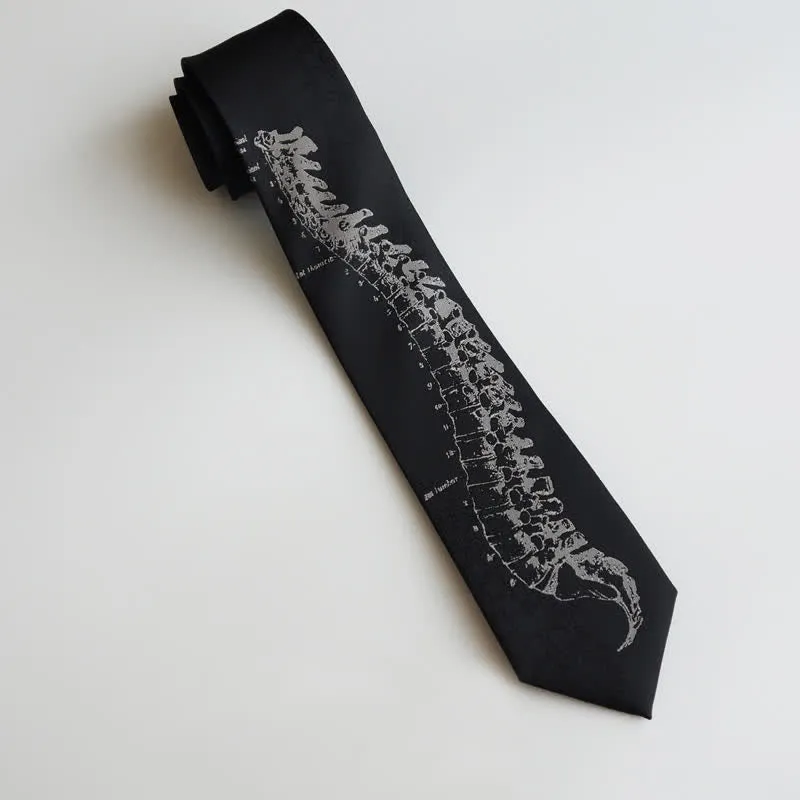 Men's Black Skull Spine Embroidered Necktie