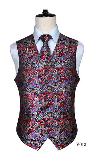 Men's Classic Paisley Jacquard Waistcoat Vest Handkerchief