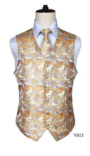 Men's Classic Paisley Jacquard Waistcoat Vest Handkerchief