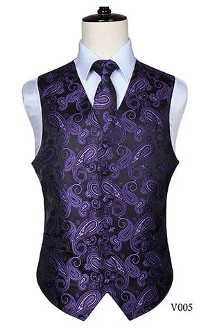 Men's Classic Paisley Jacquard Waistcoat Vest Handkerchief