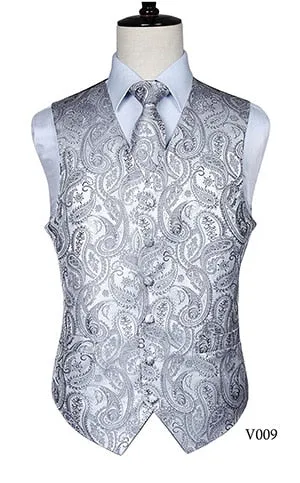 Men's Classic Paisley Jacquard Waistcoat Vest Handkerchief