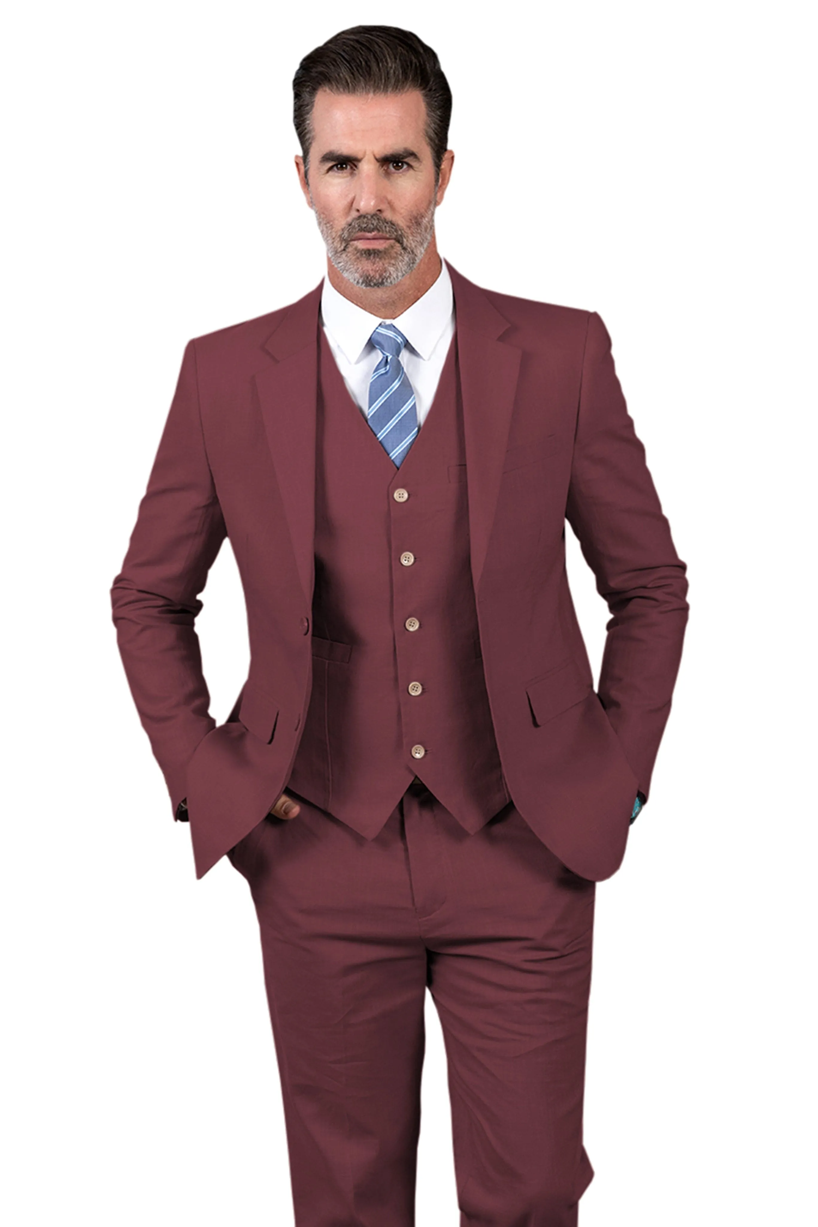 Men's Linen 3 Pieces Regular Fit Notch Lapel  Mens Suit(Blazer Vest  Pant)