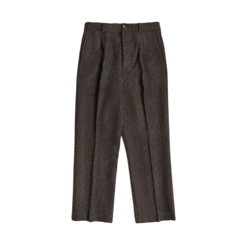 Men's Tweed Pants High Waist Chocolate Brown