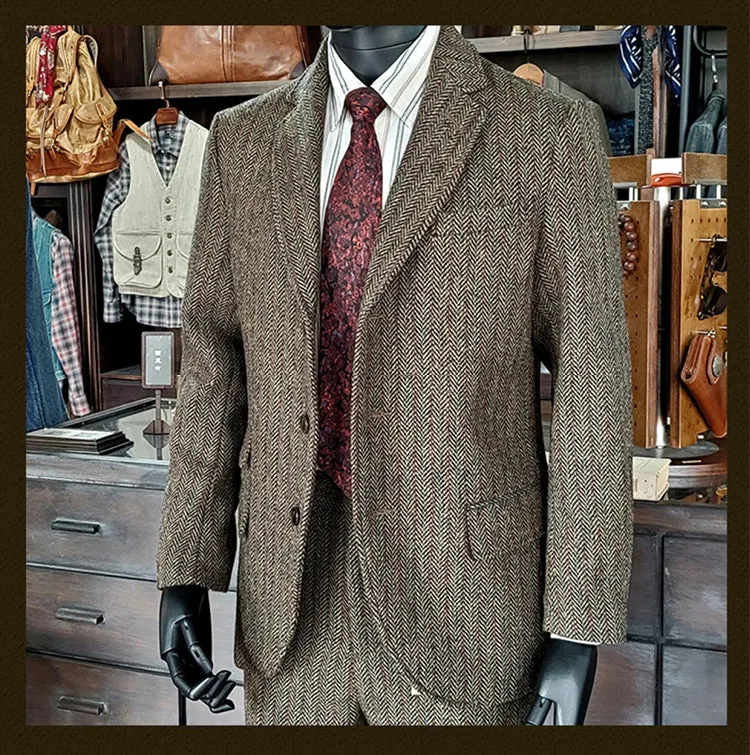 Men's Tweed Suit Notch Lapels Formal Style